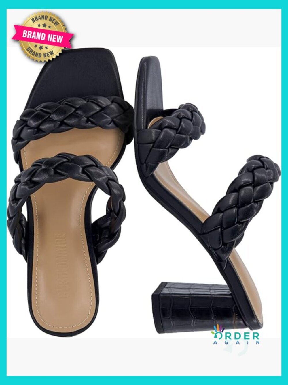 Chunky Block Heel Sandals Women Square Toe Braided Straps Memory Foam Comfort